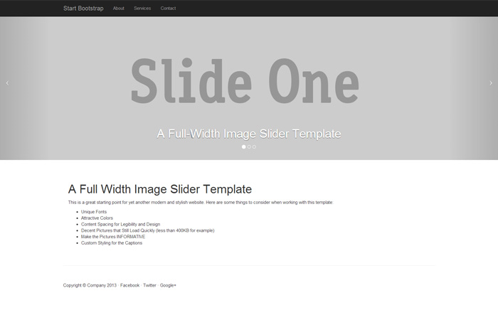Half Page Full Width Slider Template for Twitter Bootstrap 3
