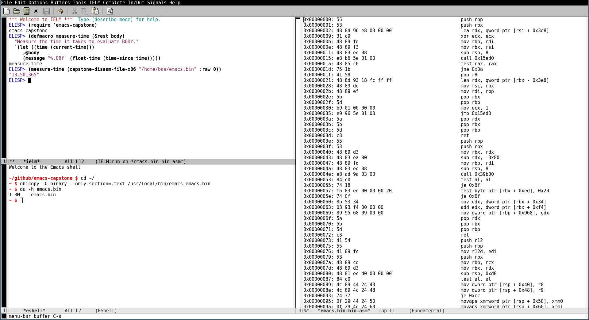 emacs-capstone screenshot