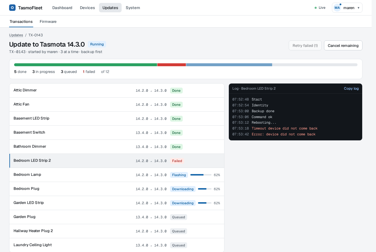 A transaction with per-device progress