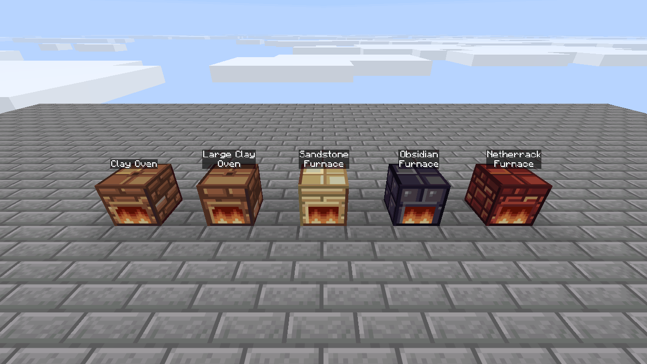 The five heat-level furnaces, from the clay oven to the netherrack furnace