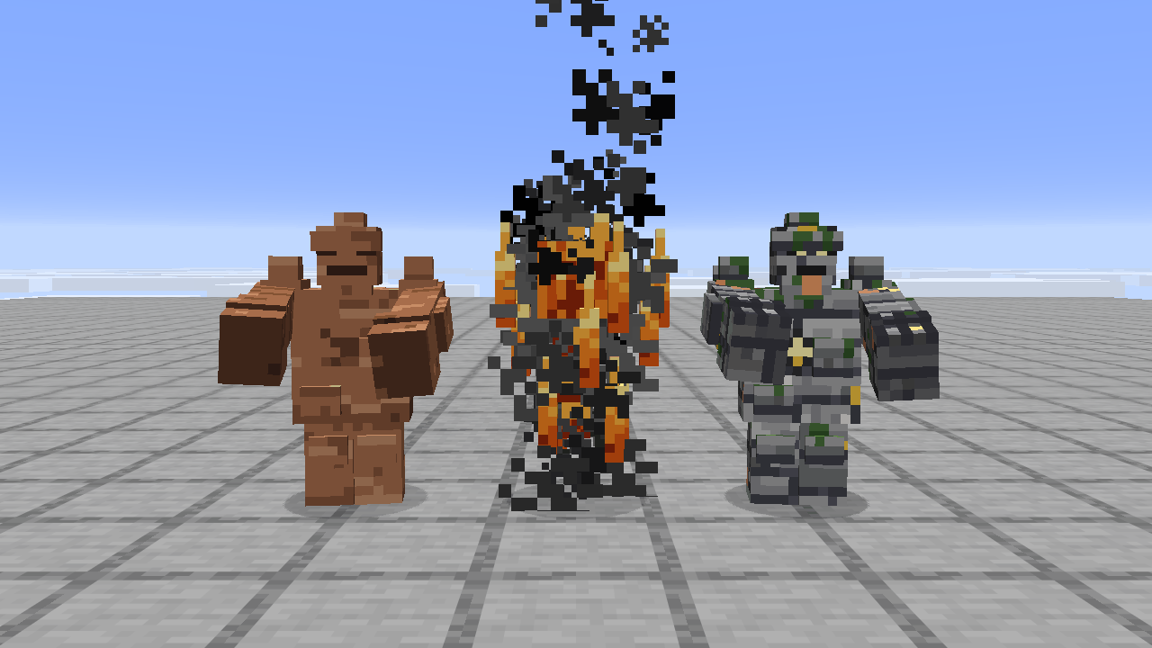Clay golem, fire elemental and earth elemental