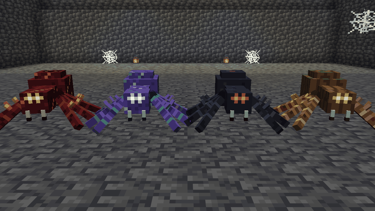 Demon spider, phase spider, black widow and wood spider in their cave