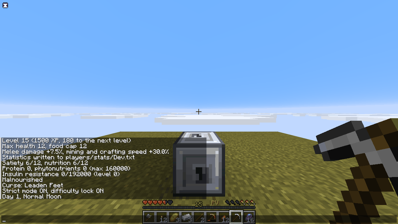 /stats and /state: level, bonuses, nutrition, curse, moon