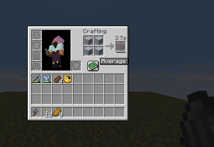 Timed crafting in the 2x2 grid: hold the result slot until the bar fills