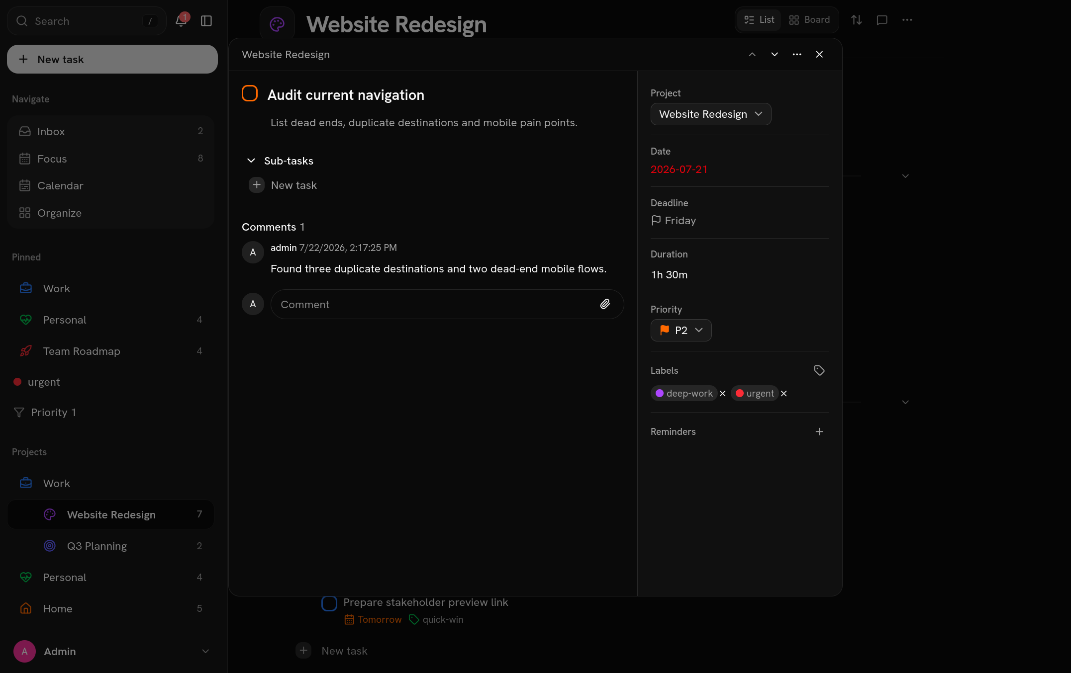 Conatus task details view