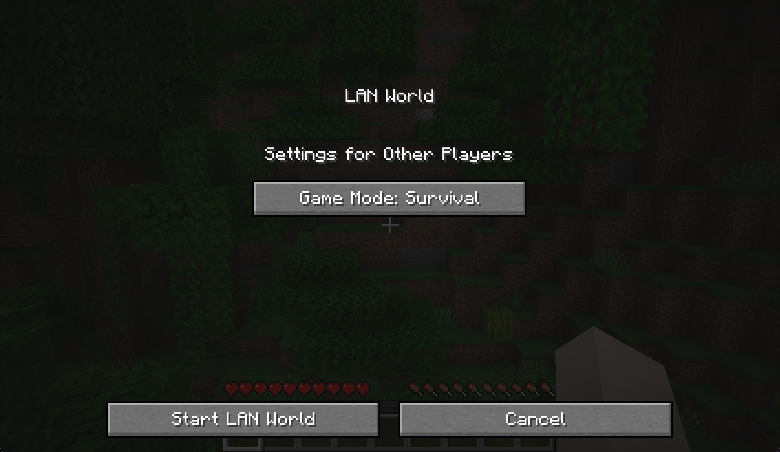 Screenshot of the “Open to LAN” dialog, with the mod installed.