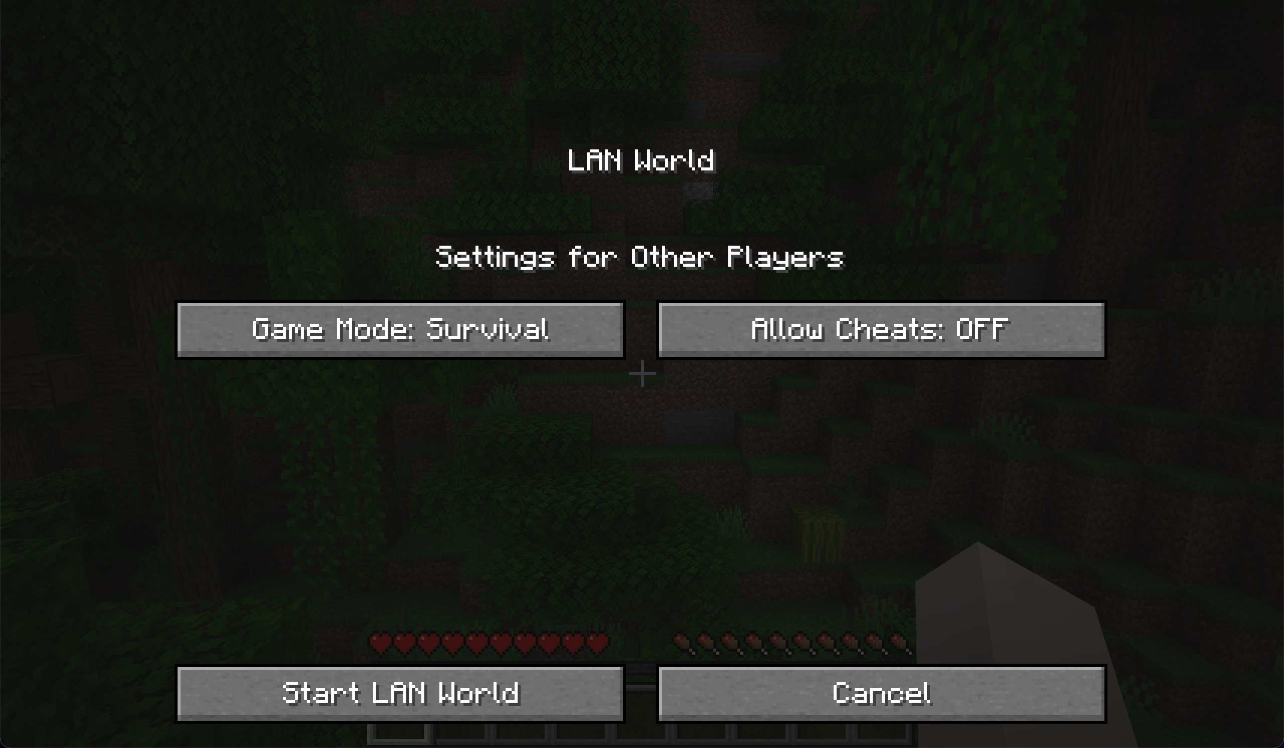 Screenshot of the “Open to LAN“ dialog, before installing the mod.