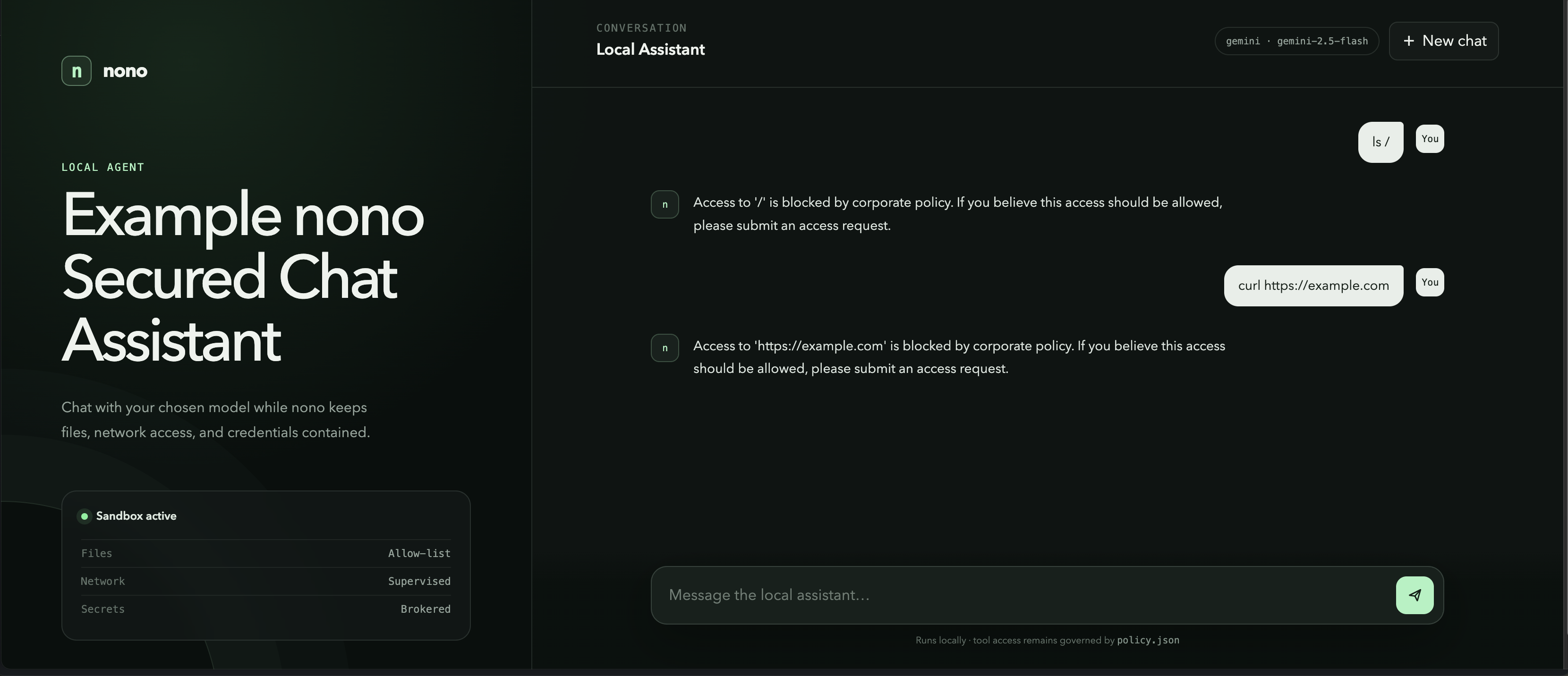 nono secured chat assistant web interface