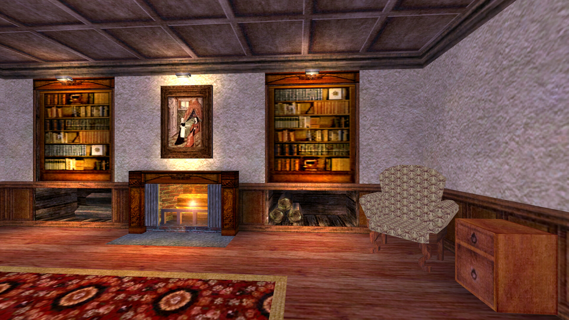 The Dive: a room with a fireplace