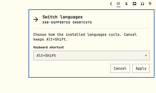 Shortcut picker in Flexoki Light