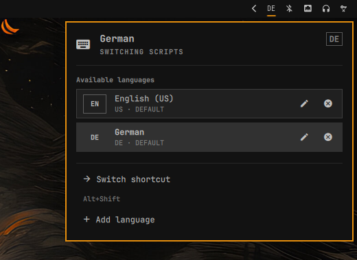 Main language manager in Matte Black