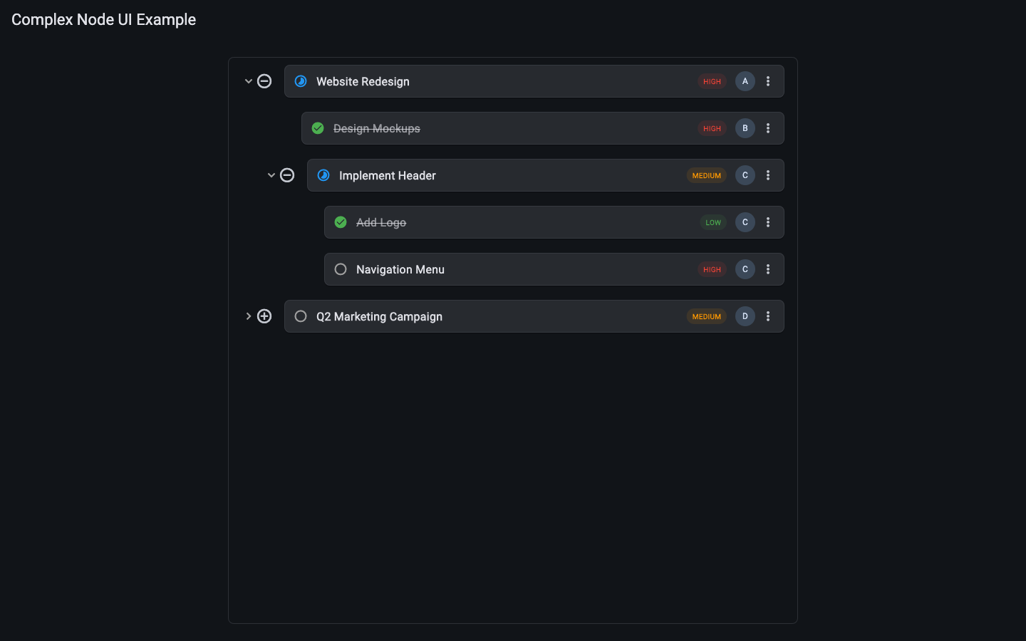 Complex node UI example on macOS desktop layout
