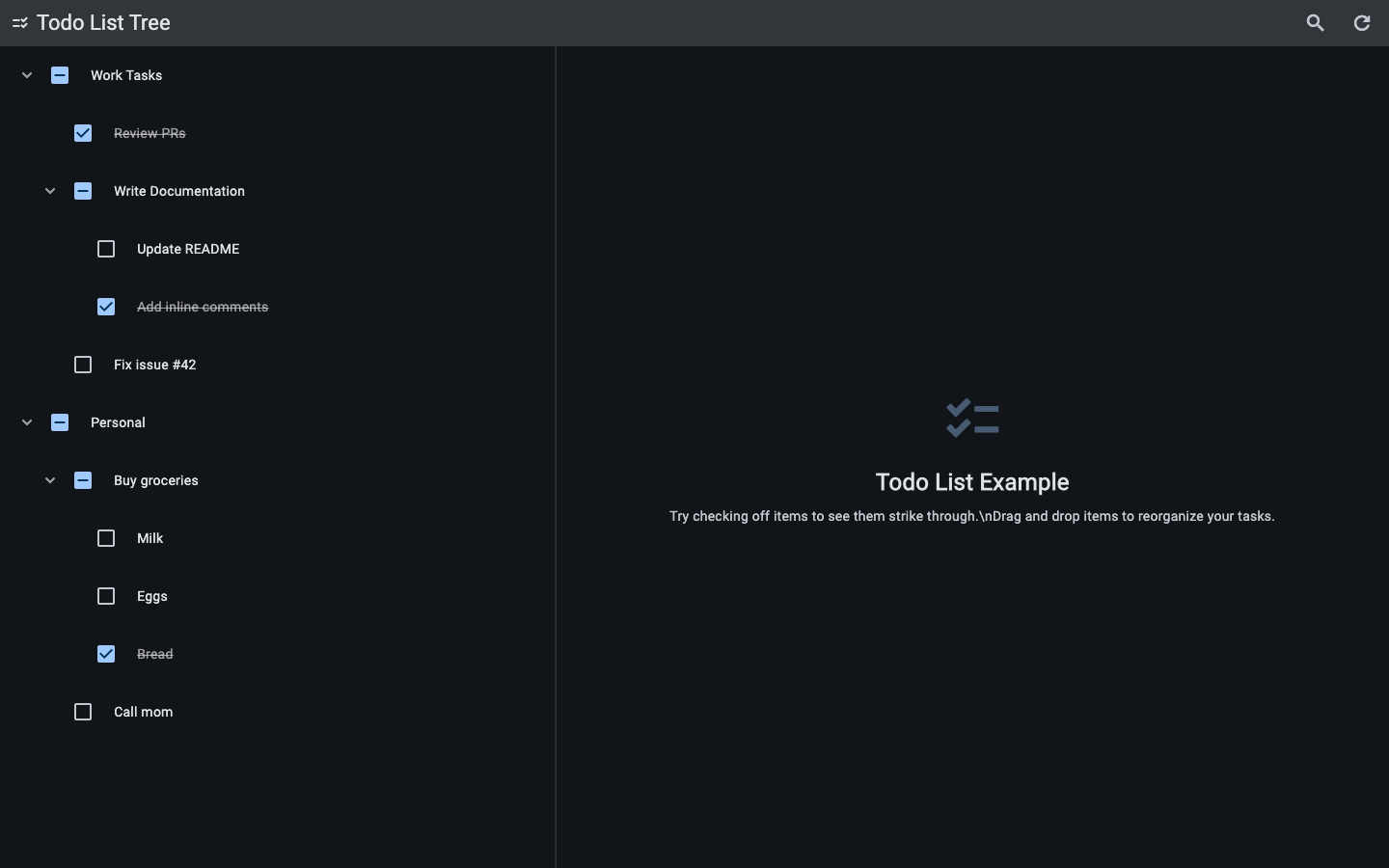 Todo tree example on macOS desktop layout