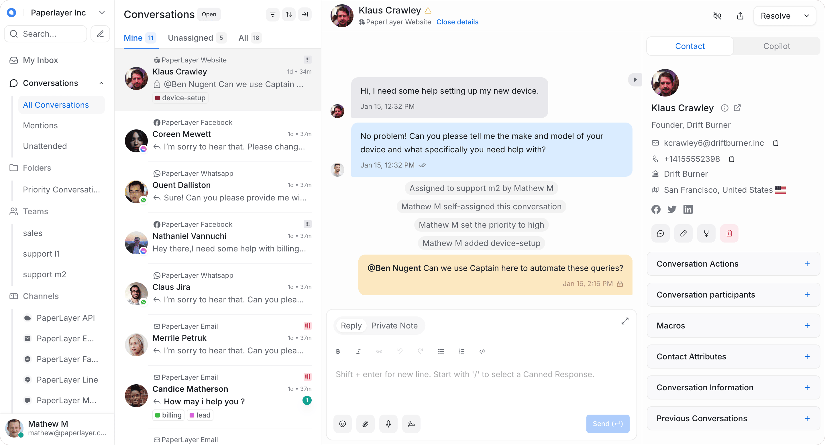 Chatwoot shared inbox with omnichannel conversations