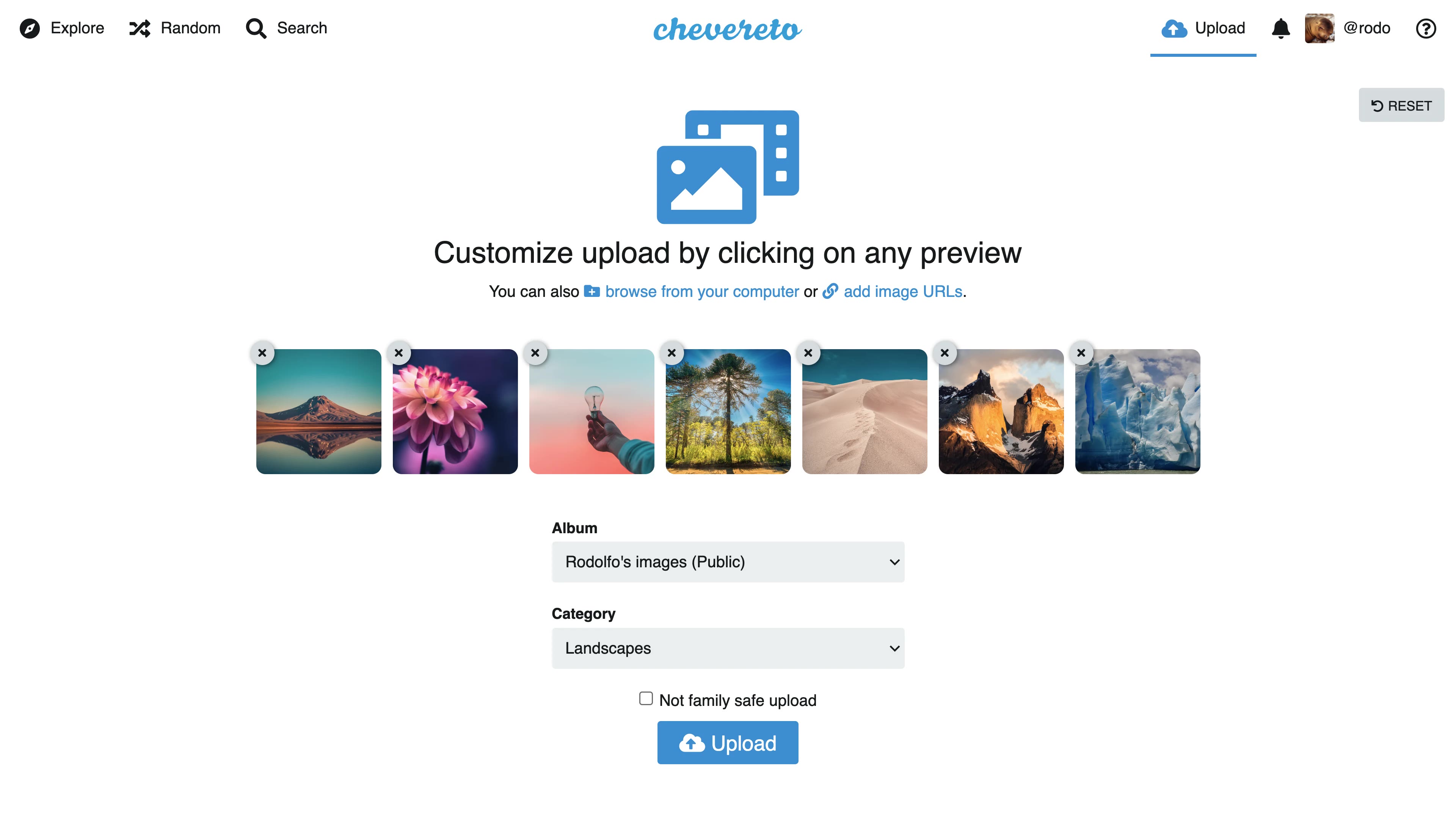 Chevereto drag and drop uploader