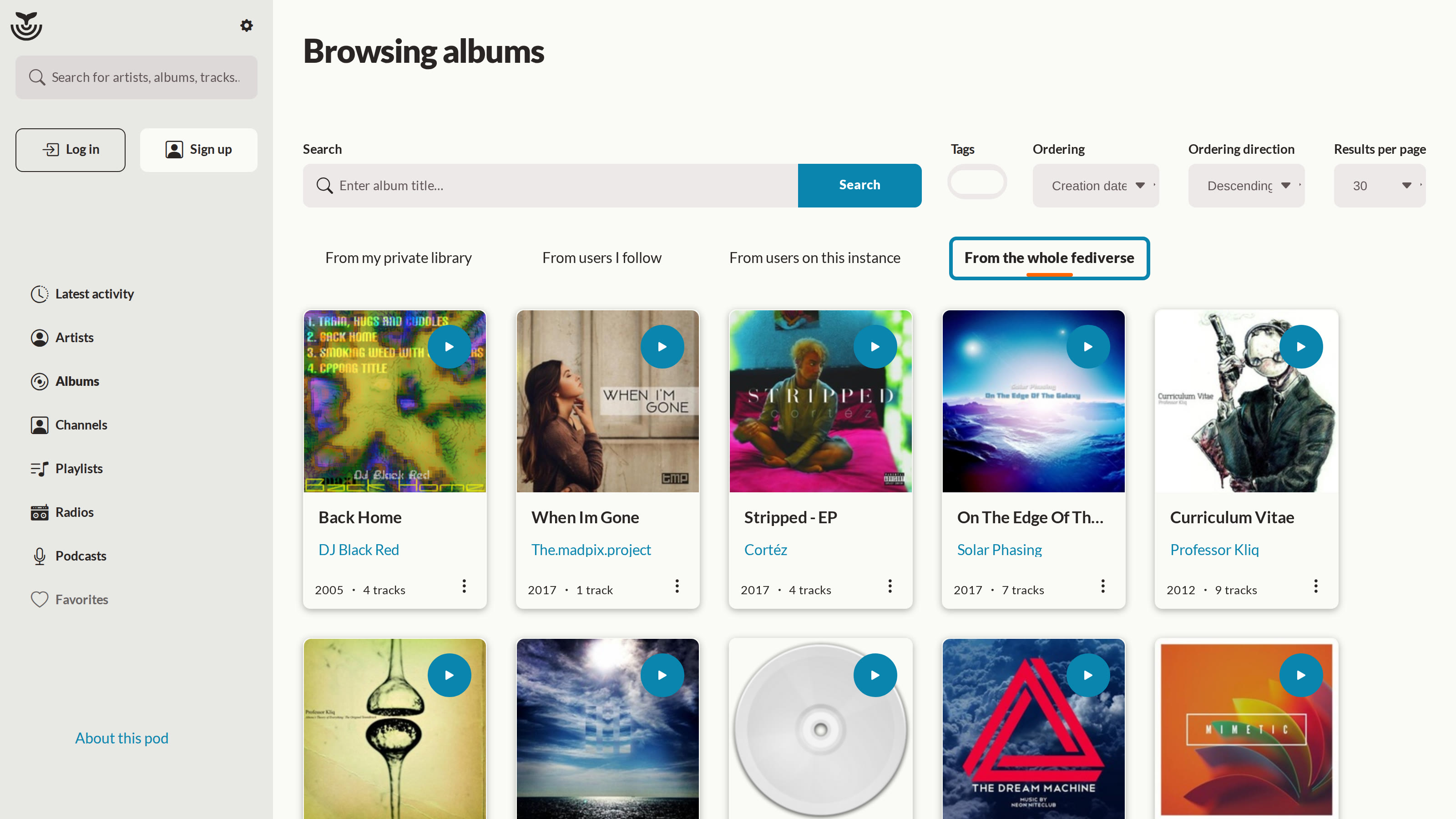 Funkwhale album browsing