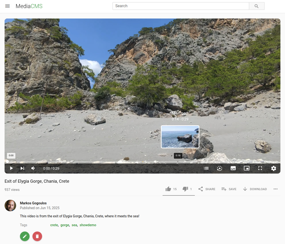 MediaCMS video player with chapters