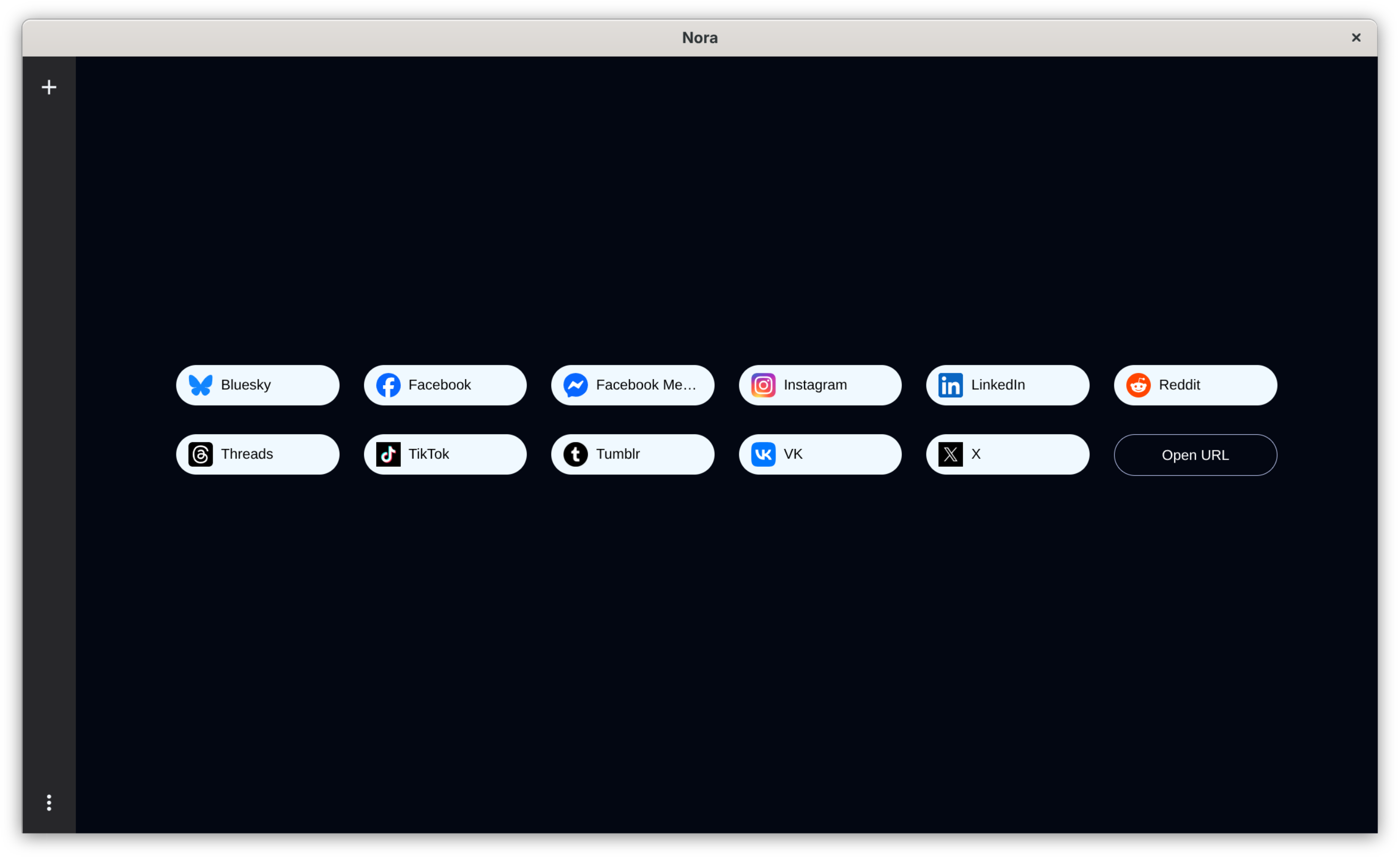 Nora Desktop start page screenshot