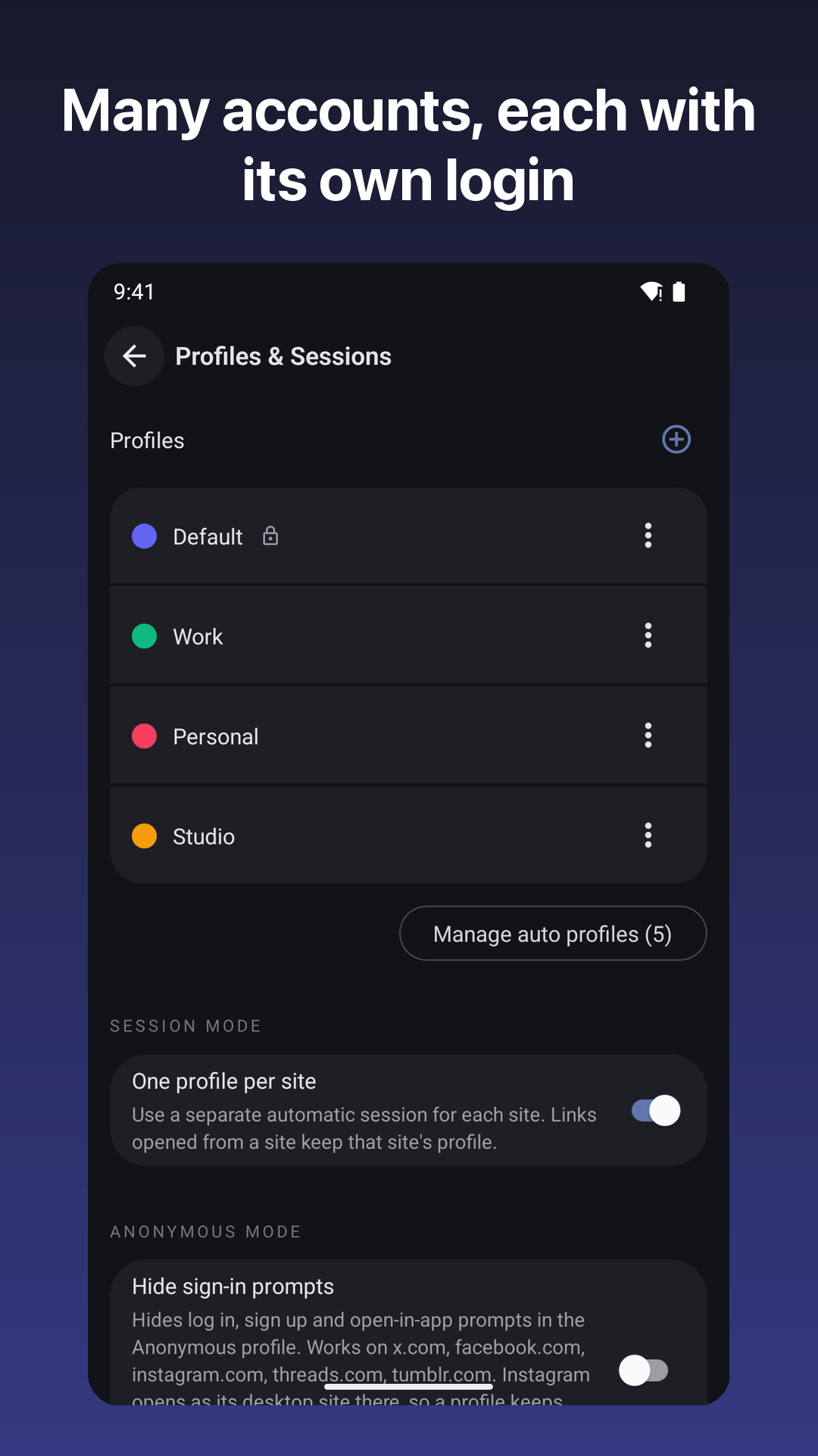 Profiles and sessions