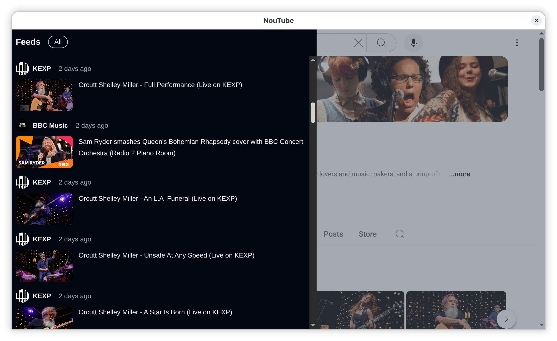 NouTube Desktop feeds screenshot