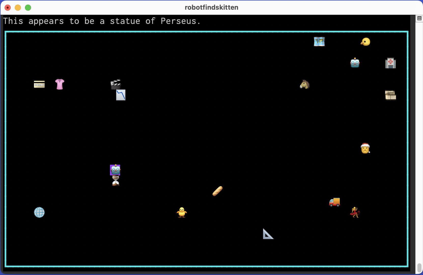 A screenshot of the robotfindskitten game.