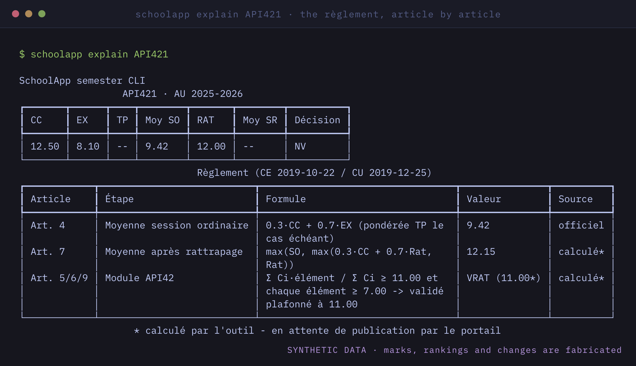 schoolapp_watcher: the evaluation reglement, article by article