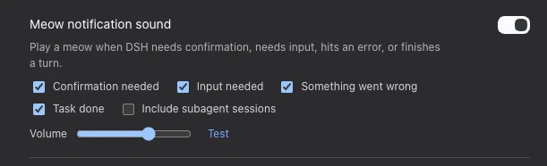 The Meow notification sound row in Settings → General