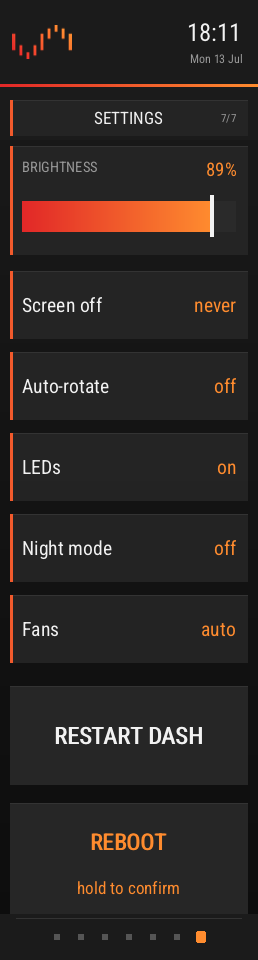 Settings page