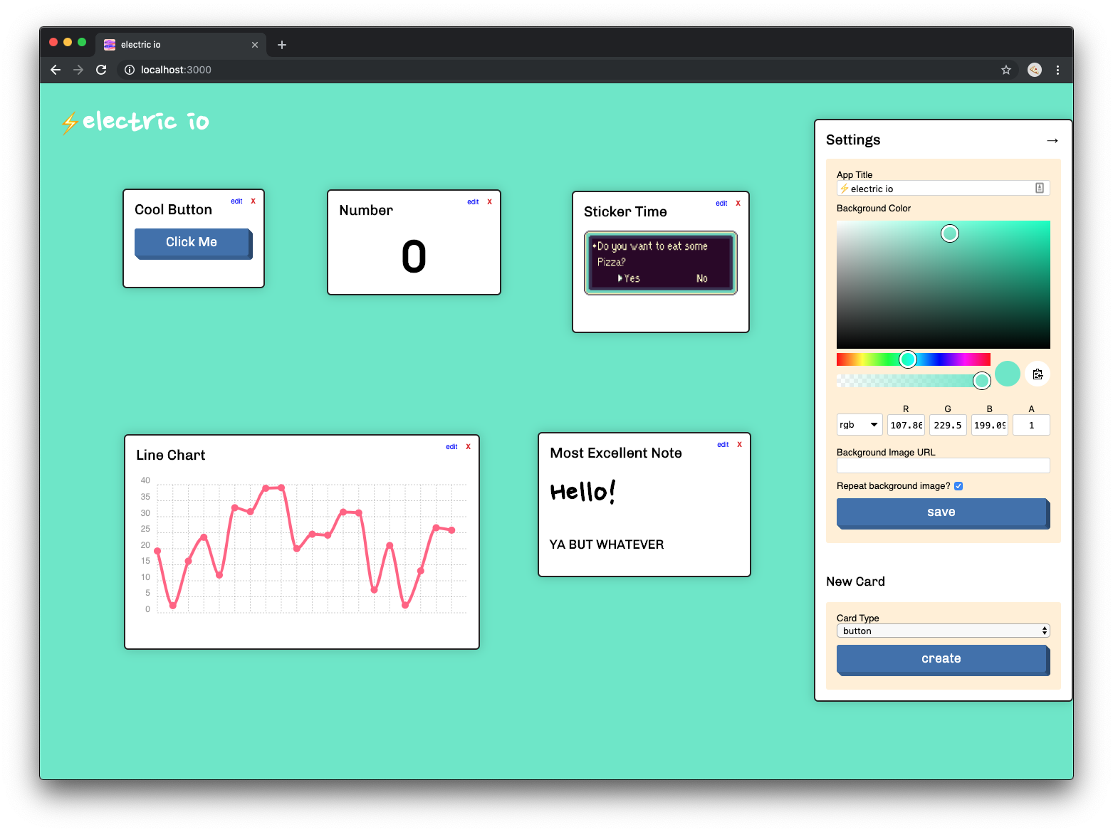 screenshot of electric io dashboard