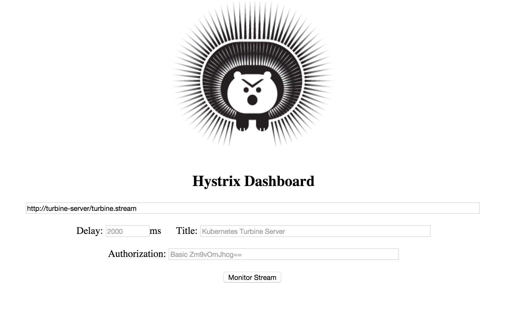 Hystrix Dashboard Configuration Screen