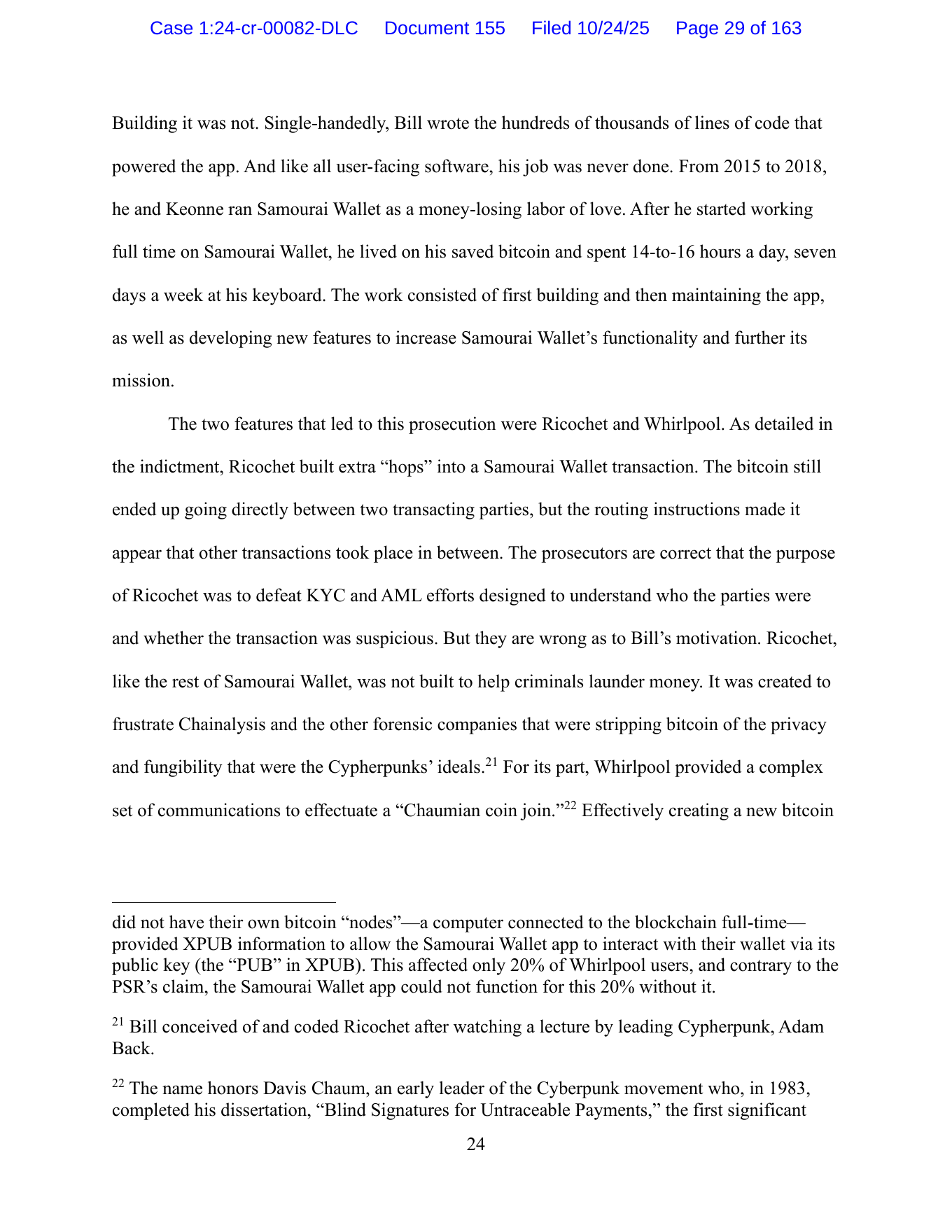 Hill sentencing submission saying xpub collection affected only 20 percent of Whirlpool users