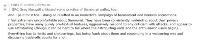 Gregory Maxwell describing harassment after criticizing Samourai