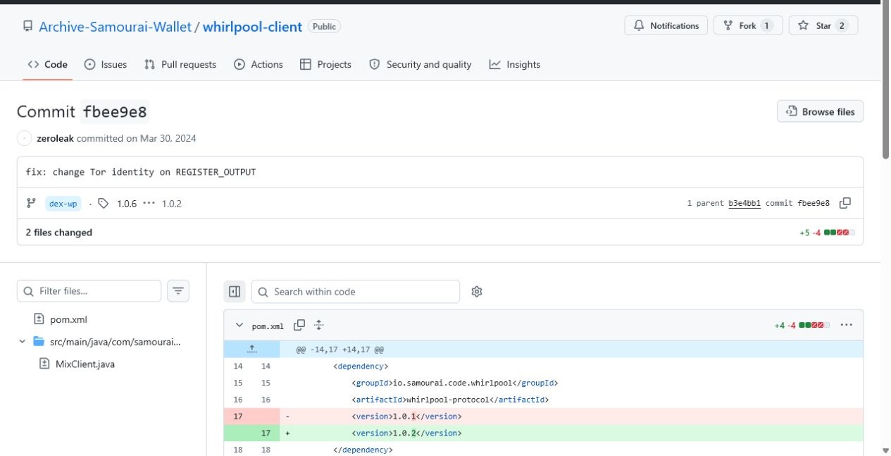 GitHub commit titled fix change Tor identity on REGISTER_OUTPUT