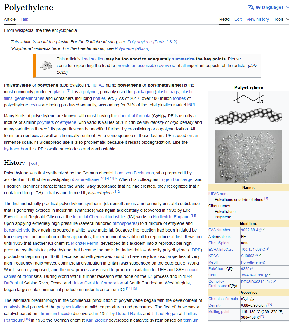 wikipedia polyethylene