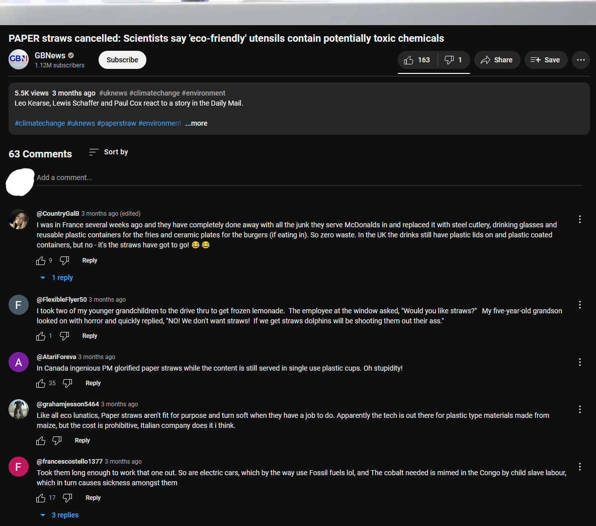 youtube paper straw pfa comments