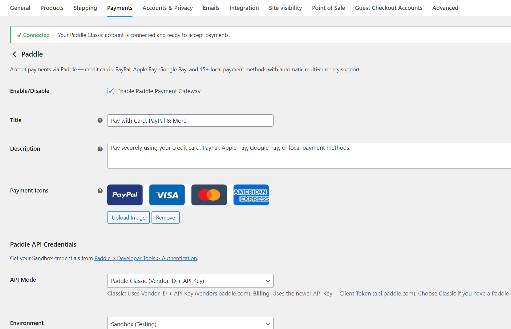 Gateway settings page