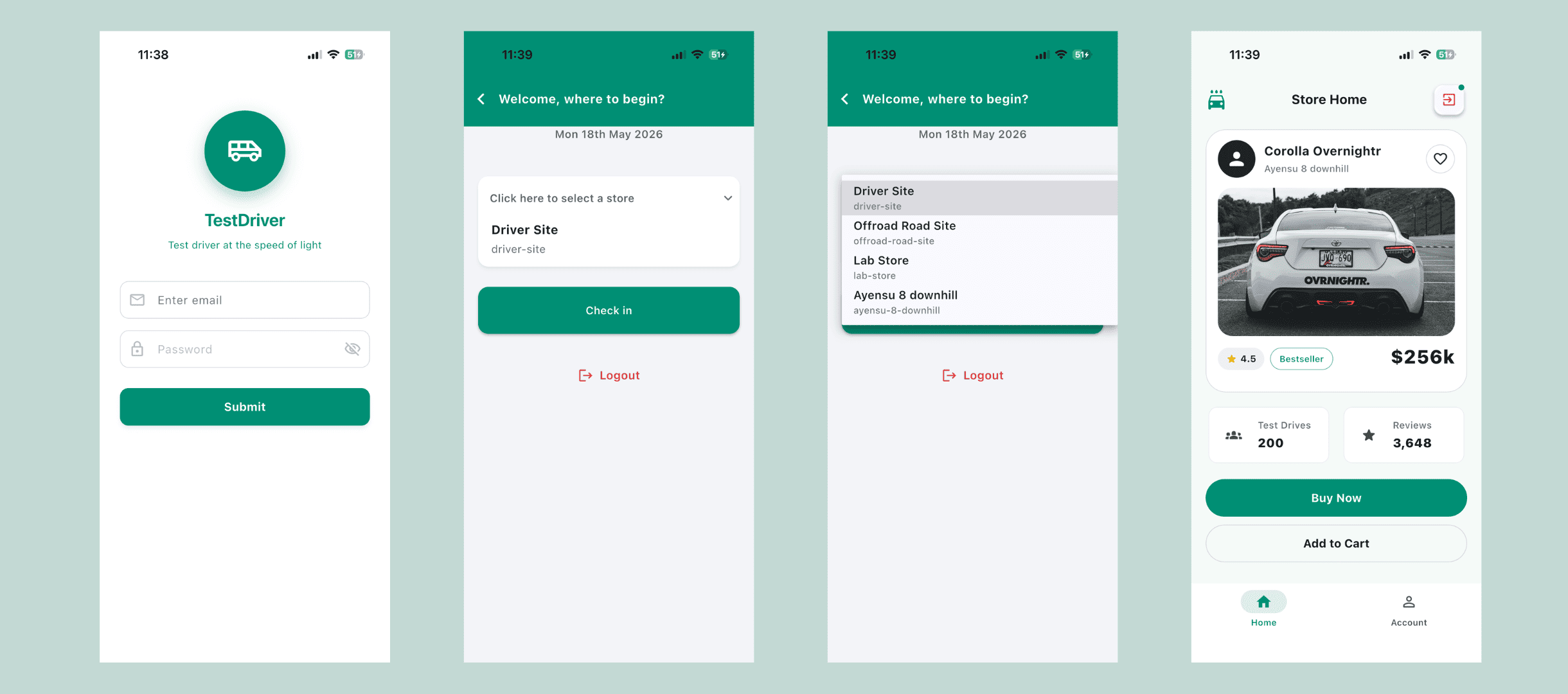 Screenshot of the Test App