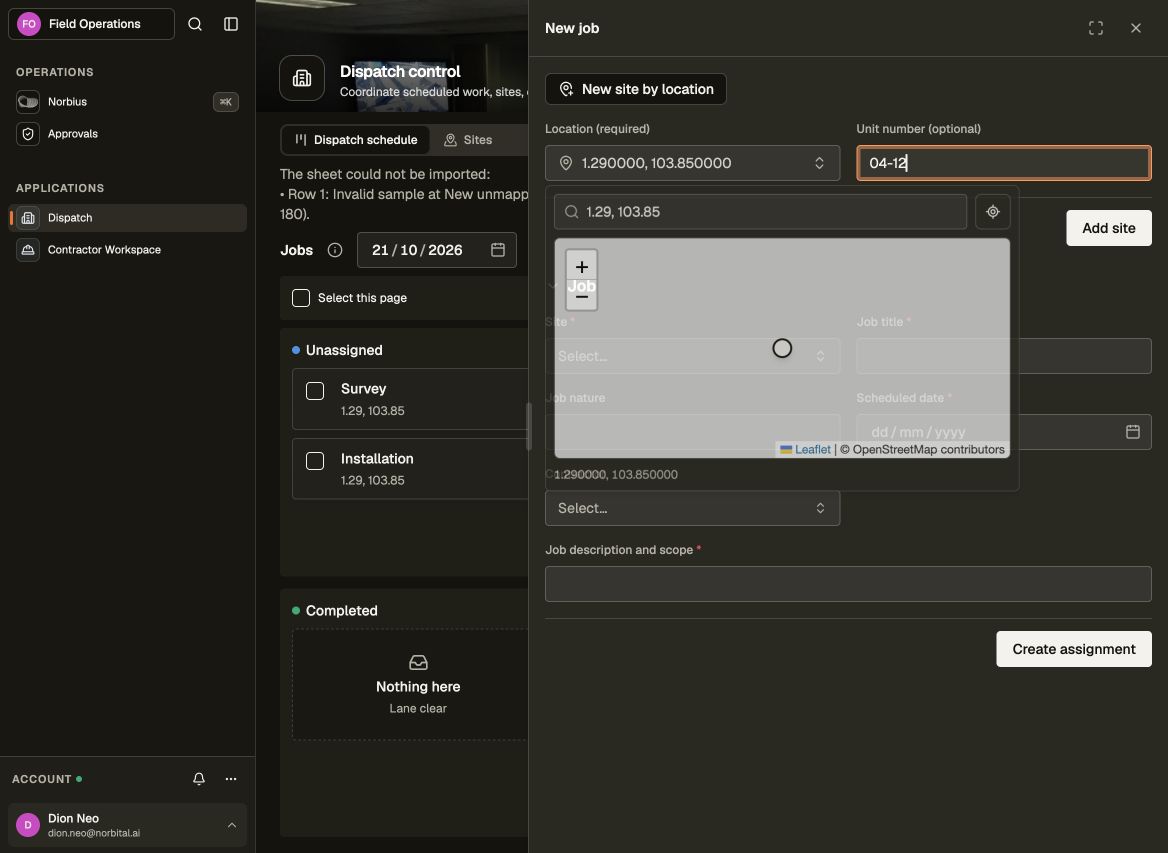 Location and optional unit in the new-site form