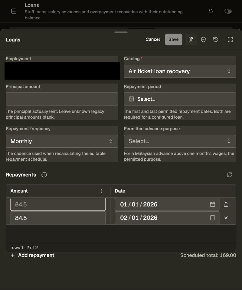 Locked repayment in edit