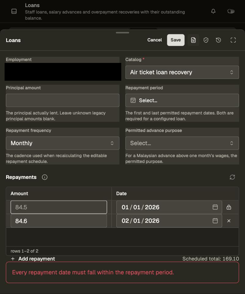 Legacy loan edit refused