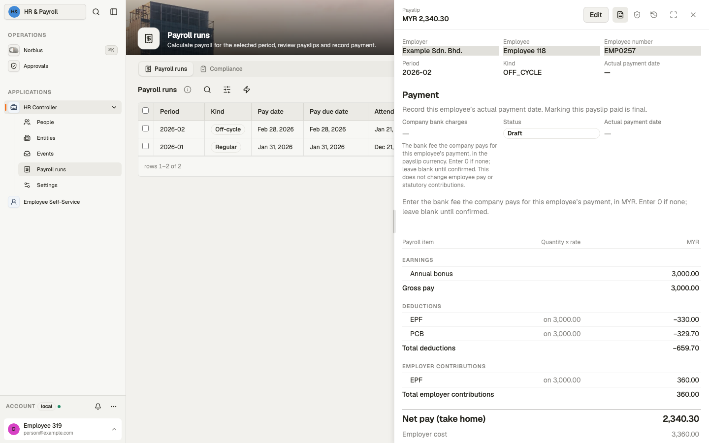 Off-cycle payslip