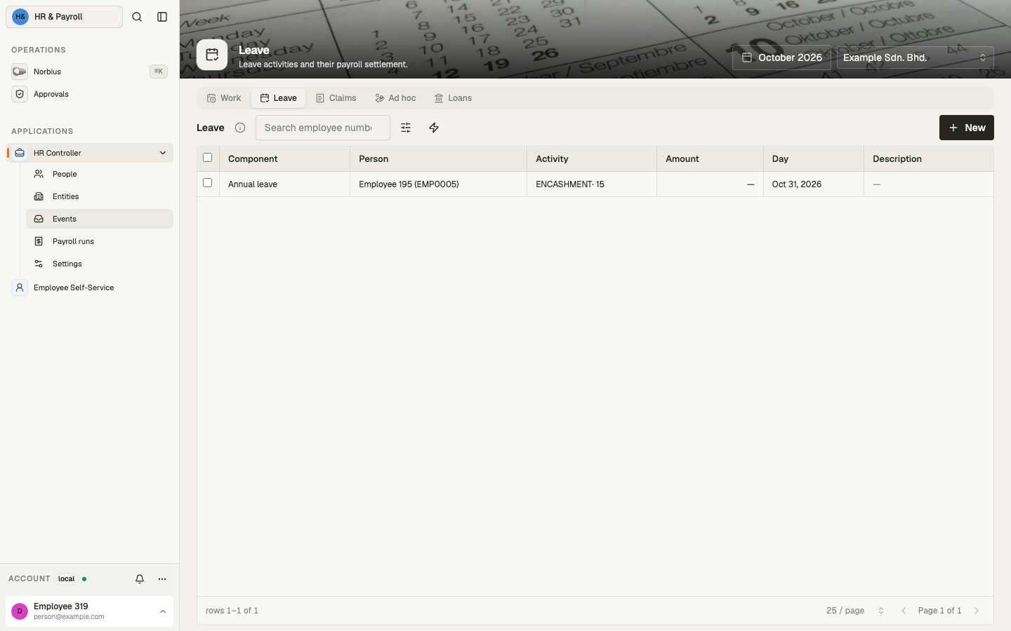 Encashment entry