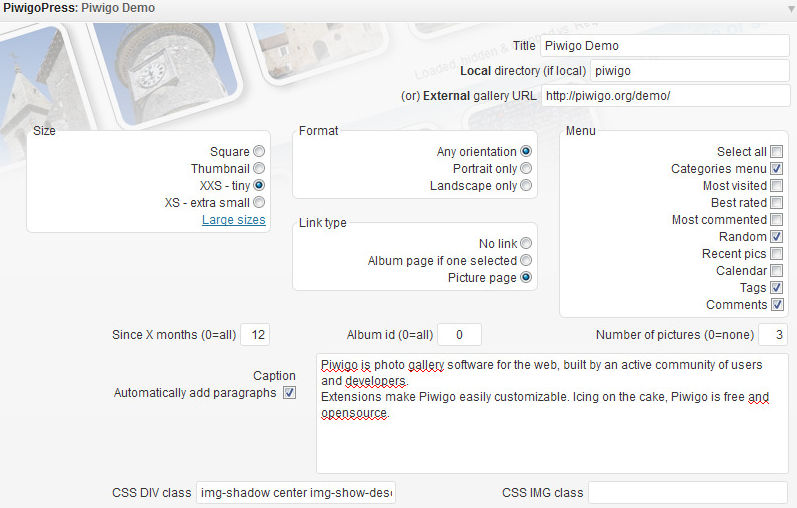 Widget parameters for the demo gallery