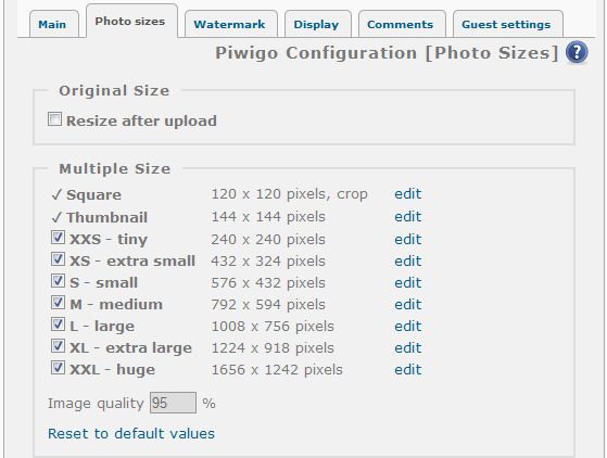Piwigo admin Photo sizes (from a Gallery website)