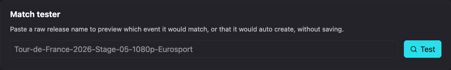 Match tester section