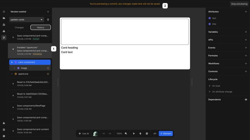 Open the branch history using the History tab.