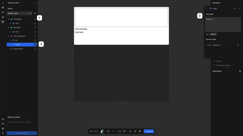 Changes are shown as items with an icon and a name, and letter to the right describing the type of change. The image is annotated corresponding to the sections below.