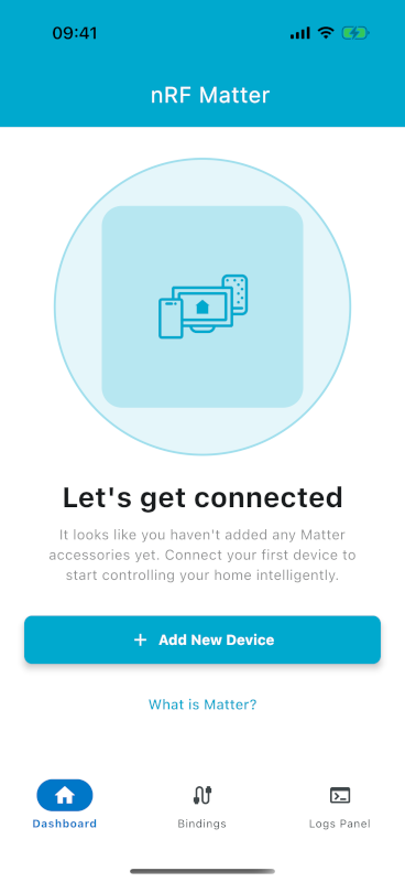 nRF Matter home screen on iOS (empty)