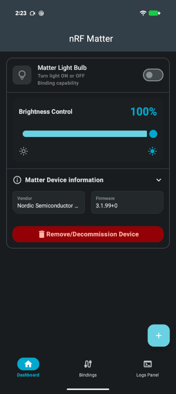 nRF Matter on Android (Matter Light Bulb added)