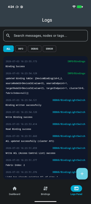 nRF Matter: Logs Panel screen